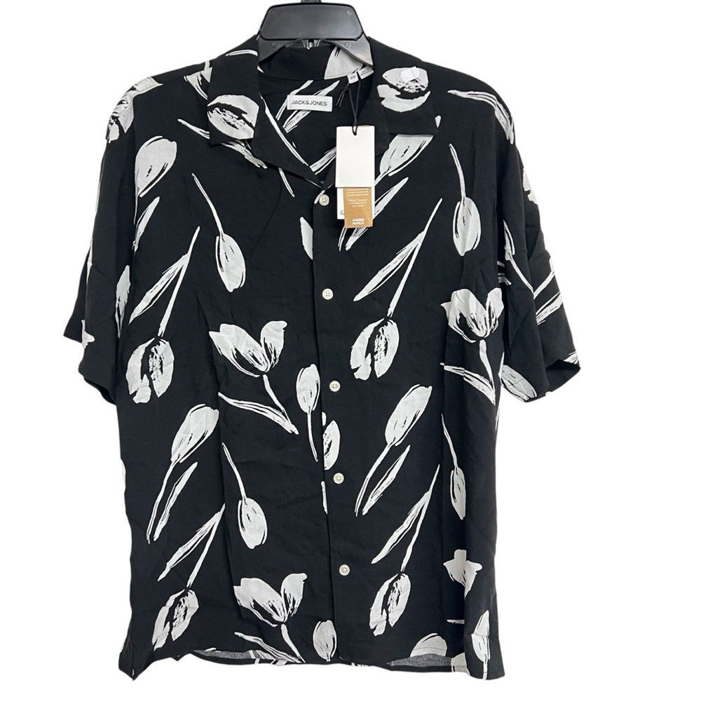 New Mens Jack &‎ Jones Revere Collar Floral Tulip Print Button Down Shirt XS